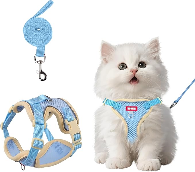 wanheart Cat Harness and Leash Set Escape-Proof Adjustable cat Leash and Harness Combo Suitable for All cat Breeds (Blue, S)