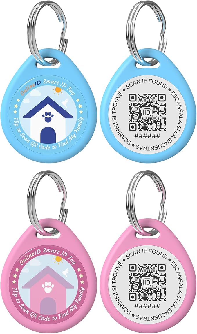 2 Pack Personalized Dog Tags,QR Code Pet ID Tags with Online Profile systerm,Editable Any Names and Phone numbles,Blue&Pink,L