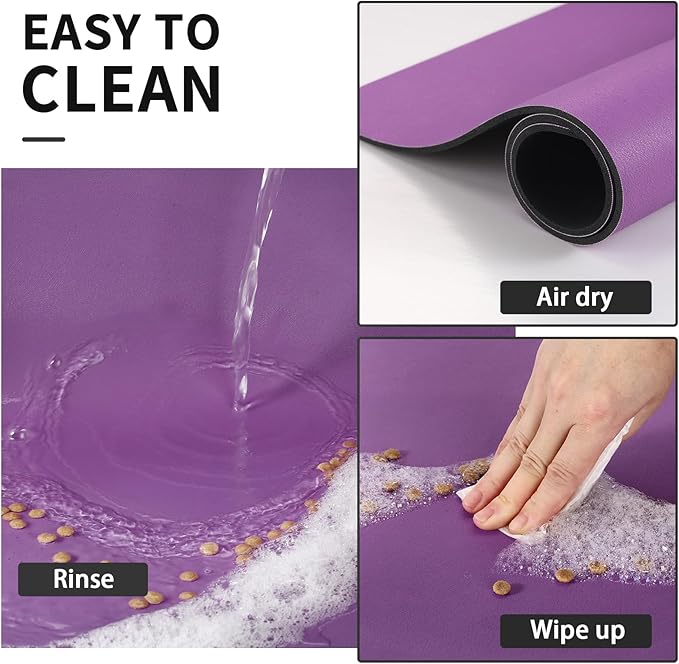 Dog Food Mat - Absorbent Cat Mat for Food and Water, No Stains Pet Feeding Bowl Mat, Easy to Clean Pet Placemats, Quick Dry Dog Water Dispenser Mat for Messy Drinkers | Paw Purple 18"x 28"