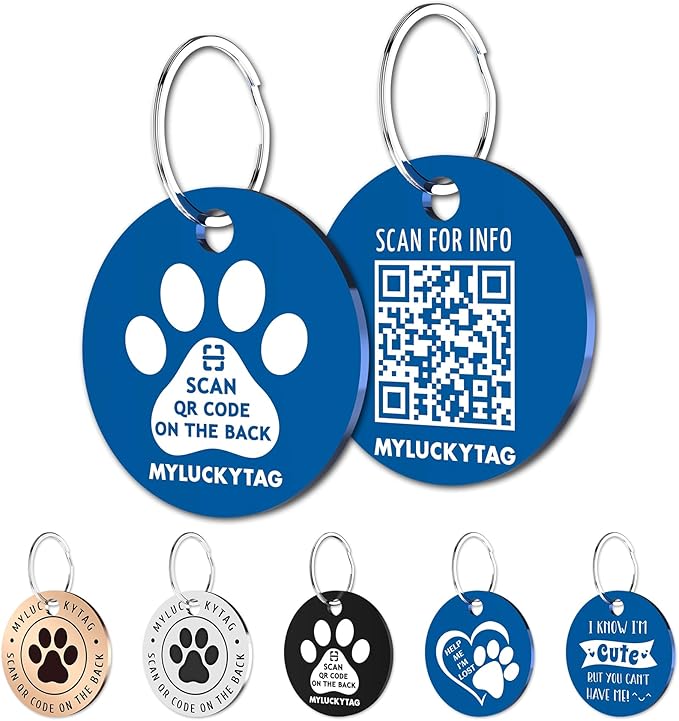 MYLUCKYTAG QR Code Stainless Steel Pet ID Tag - Personalized Online Profile, Location Alert Email, Digital and Durable Dog Collar Tag - Engraved
