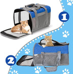 Soft Sided Pet Carrier for Cat,Airline Approved Cat Carriers Collapsible Portable Kitten Travel Crate Breathable Ventilated Grey Blue Puppy Carrying Bag Under to 12 Lb