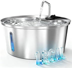 Dog Water Fountain Stainless Steel, 7L/1.8Gal Pet Fountain Water Bowl with Multi-Filtration & Deeper Drinking Aera, Large cat Water Fountain with Water Window & LED, Ultra-Quiet