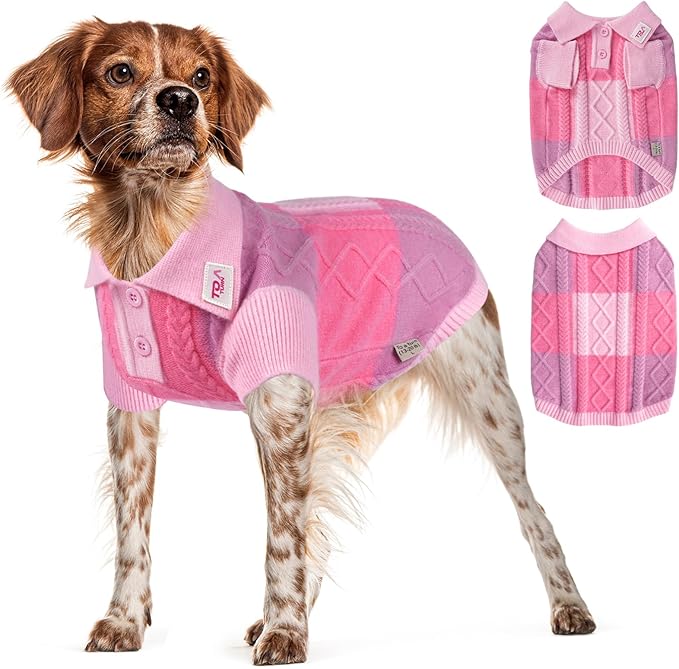 Pullover Dog Sweater,Half Chest Lapel Design Pet Sweaters for Dogs Boys or Girls,Pet Knitted Dog Clothes,Pet Clothing,Suitable for Various Sizes or Breeds Dogs Sweaters(Pink Group,XL)