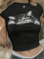 SOLY HUX Women's Y2k Crop Tops Kawaii Shirts Summer Graphic Short Sleeve T-Shirt Aesthetic Cropped Tees