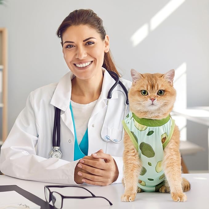 Avont Cat Recovery Suit - Kitten Onesie for Cats After Surgery, Cone of Shame Alternative Surgical Spay Suit for Female Cat, Post-Surgery or Skin Diseases Protection -Avocado(S)