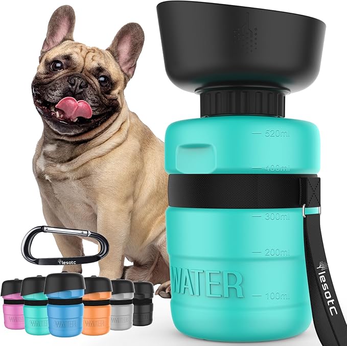 Lesotc Dog Water Bottle, Portable Water Dispenser with Bowl, Leak Proof Pet Travel Squeeze Bottle, Puppy Essentials Dog Stuff Accessories for Outdoor Walking, Hiking, Camping