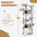 SHA CERLIN 81in Multi-Level Tall Cat Tree Tower for Indoor Kitties/Larger Cat Condo Furniture with Hammock/Cozy Pussycat Perches/Sisal Scratching Posts/Pet House/Wide Base/Grey