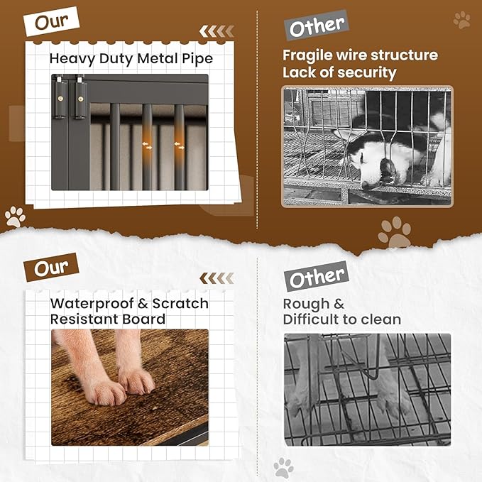 Dog Crate Furniture, 48" Heavy Duty Wooden Dog Crate End Table, XL Dog Kennel Furniture Large Breed, Decorative Dog Kennel Indoor, Double-Door Dog House