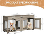71'' Double Dog Crate Furniture, Large Dog Kennel Indoor with 3 Storage Drawers and Removable Divider for 2 Dogs, Heavy Duty Decorative Dog House TV Stand Side Table for Medium Large Dogs, Grey