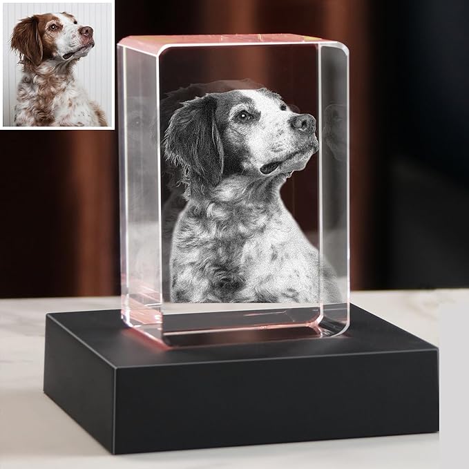 Pet Memorial Gifts for Dogs Cats Horses，Personalized Pet 3D Crystal Photo，Custom 3D Pictures,Engraved Crystal in Memory of Dog,3D Laser Etched Picture, Customized Gifts