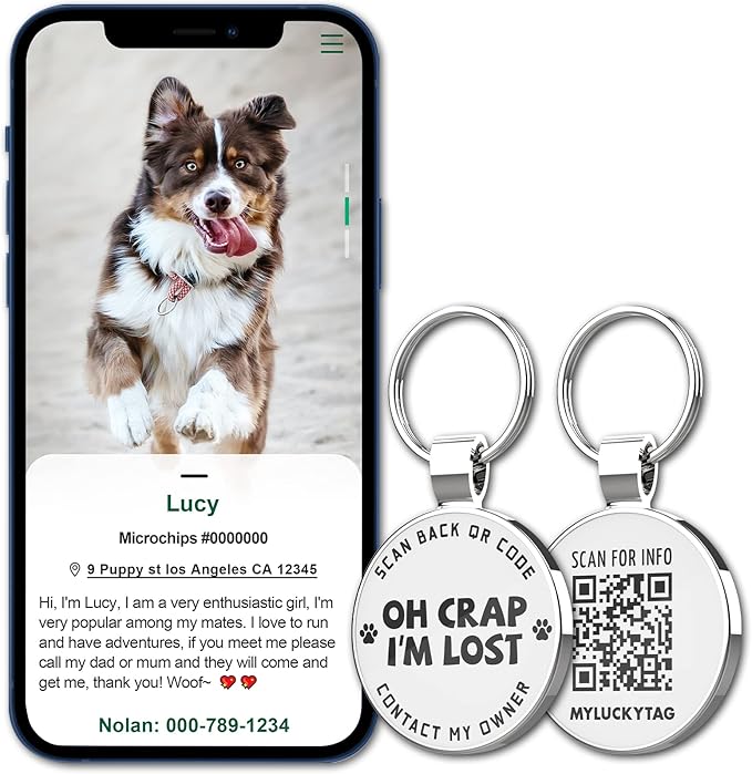 MYLUCKYTAG QR Code Dog Tags - Scan for Instant Pet Location Alert Email