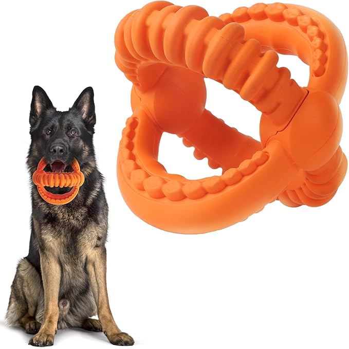 Fida Dog Chew Toys for Aggressive Chewers, 3-in-1 Indestructible Interactive Dog Toys, Unique Detachable Natural Rubber Balls Tug &Fetch Toys for Large & Medium Dogs(Orange, L)