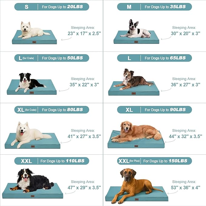 Orthopedic Dog Bed for Large Dogs, Big Waterproof Washable Dog Bed for Large Sized Dogs with Egg Crate Foam Pet Bed Mat, Removable Oxford Cooling Cover, Light Blue