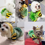 2 PCS Funny Warm Small Dog Clothes Halloween Pet Bee Costume Winter Puppy Hoodies and Vest Sets Flannel Jacket with D-Ring for Cats Dogs (Green, Large)