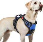 rabbitgoo Dog Harness for Large, No Pull Pet Harness with 3 Buckles, Adjustable Soft Padded Vest with Control Handle, Walking Reflective Pet Vest for Large Dogs, Blue, L