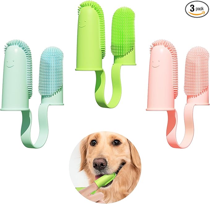 3 Pack Finger Toothbrush Kit for Easy Teeth Cleaning, Double-Finger Toothbrush Dental Care for Puppies, Cats and Small Pets