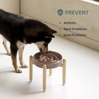 8.2inch Ceramic Raised Slow Feeder Dog Bowl Set, Elevated Wooden Stand for Large and Medium Dog, Puzzle Slow Dish, Preventing Choking(Brown Coffee, Single Bowl+ Stand)