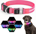 LED Dog Collar, Light Up Dog Collar, USB Rechargeable - Brightest Dog Lights for Night Walking, 6 Light Modes, Adjustable for Dog Safety(Large, Candy Pink)