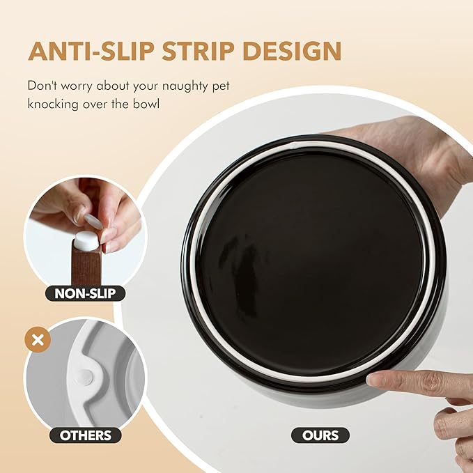 Ceramic 8.2inch Raised Dog Bowl Set, Elevated with Acacia Wood Stand, Food and Water Bowl for Large Breed Dogs, Weighted Pet Dishes(60oz, Starry Sky)