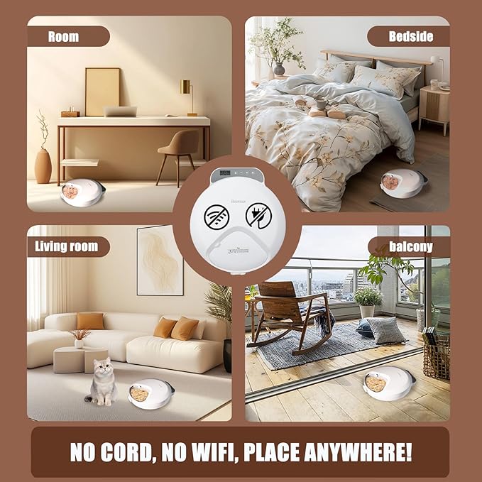 Automatic Cat Feeder Wet Food, 4 Meal Cordless Automatic Pet Feeder, Pet Fresh Food Refrigerated Container with 2 Ice Packs, Wet Foods Auto Feeder with Kitty Puppy Cat Dog Food Bowl