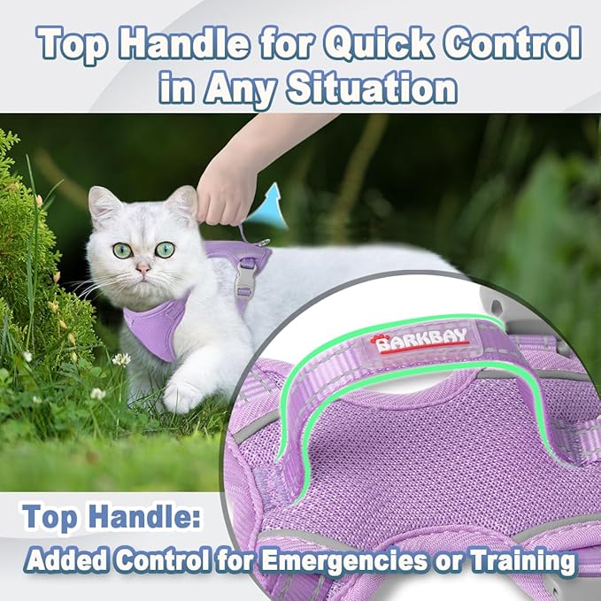 Cat Harness and Leash Set Escape Proof for Kitten Walking, Soft Adjustable Top Handle Vest Harnesses for Cats, Easy Control Breathable Reflective Small Medium Large, Violet Purple, S
