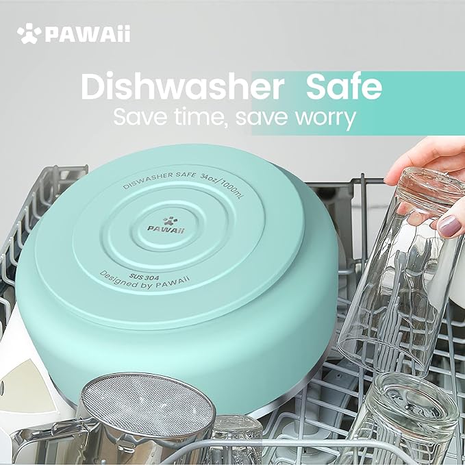 Pawaii Stainless Steel Dog Bowl with Non-Slip Rubber Base & Double Wall Insulation - Durable Design | Includes ID Tag | Dishwasher Safe Food & Water Bowl for All Dogs (68oz)