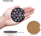 2 Pack Absorbent Car Coasters for Cup Holders,Gradient Black Dog paw Print Ceramic Coasters with Cork Back and Finger Slot,2.56" Auto Accessories for Women & Men.