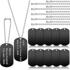 20 Pieces Military Dog Tags Set Including 10 Stainless Steel Army Blank Dog Tags 10 Steel Chains Personalized Pet Oval Pendant Necklaces for Stamping Engraving DIY Halloween Craft(Black)