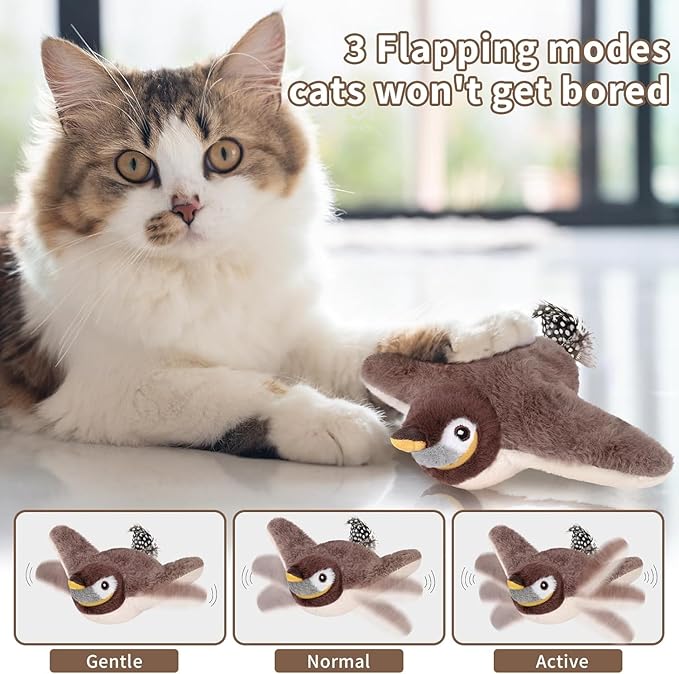 Cat Toys, Flapping Bird Cat Toy(No Flying), Interactive Catnip Toy with Springs & Catnip Bags, Chirping Noise Enrichment Moving Wings Dog Cat Kitten Toys, Flappy Flying Pets Toy for Indoor