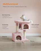 Feandrea Cat Tree, 33.1-Inch Cat Tower, L, Cat Condo for Large Cats up to 16 lb, Large Cat Perch, 2 Cat Caves, Scratching Post, Jelly Pink UPCT061P01