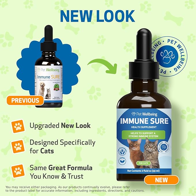 Pet Wellbeing Immune Sure for Cats - Supports Normal Immune Defenses, Gut Flora Balance, Andrographis, Echinacea, Vitamin C, Zinc - Veterinarian-Formulated Herbal Supplement 2 fl oz (59 ml)