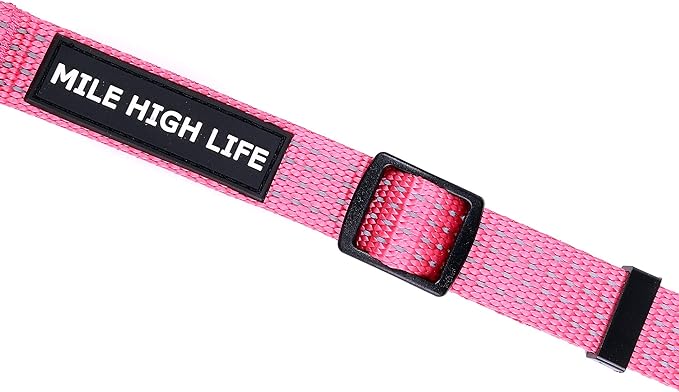 Mile High Life Dog Collar, Nylon Reflective Dog Collars w Pull D-Ring, Light Weight Adjustable Puppy Collars, Dog Collars for Large Dogs(Pink, Large)