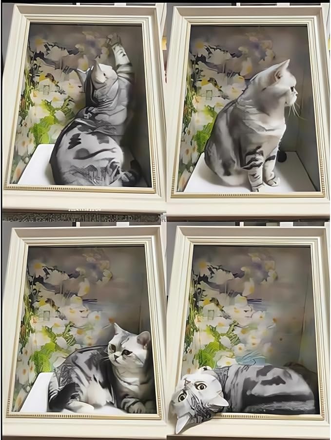 Oil Painting Cat House with Scratcher,Cat Bed Art Picture Frame Scratching Board Playing Tent Box, Assemble Kitty Couch Cave Condo Creative Pets Furniture - Kitty Living in Famous Painting (Daisies)