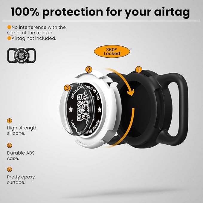 2 Pack Waterproof AirTag Dog Collar Holder for Apple Tracker QR Code Case Black