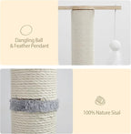 Cat Scratching Post, 29 Inch Tall Sisal Vertical Scratch Posts Cat Scratcher Scratching Deterrent with Cat Self Groomer Hair Brush and Dangling Plush Ball for Cats Small Kittens Christmas