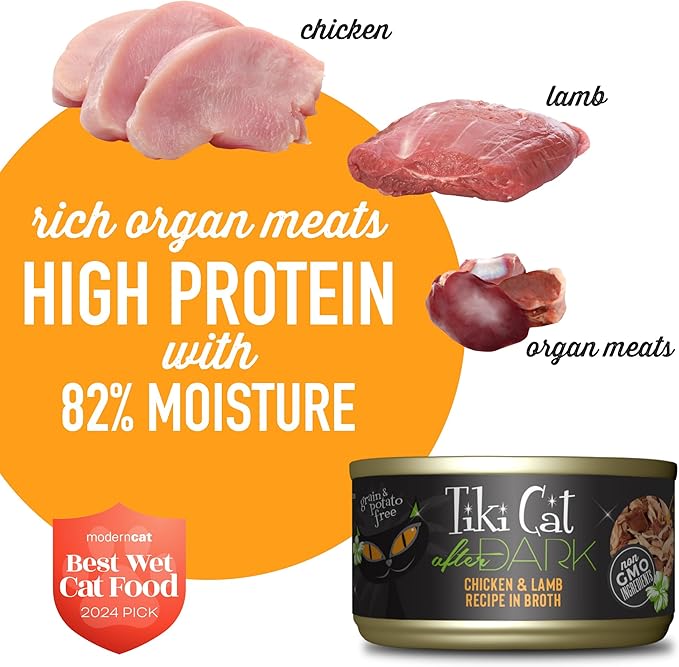 Tiki Cat After Dark, Chicken & Lamb, High-Protein and 100% Non-GMO Ingredients, Wet Cat Food for Adult Cats, 2.8 oz. Can (12 Count)