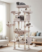 Cat Tree for Indoor Cats Large Adult, 74" Cat Tower with 3 Big Platforms, 2 Baskets, 2 Condos, Multi-Level Cat Scratching Posts, Muchroom GCT030MU