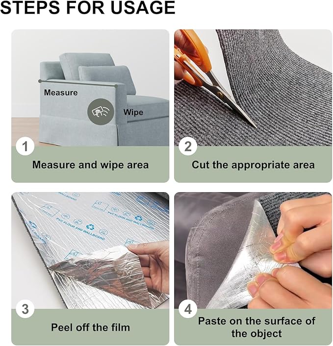 Cat Scratching Climbing Carpet Mat, Adhesive Trimmable Cat Post Covered Pad Replacement for DIY Cat Tree Shelf Couch Corner Wall Cat Scratcher Furniture Protector (Black, 78.7x15.8In)