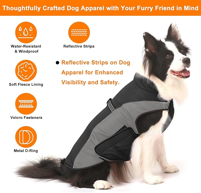 Warm Dog Winter Coat, Gimilife Dog Cold Weather Coats Waterproof Apparel Clothes Pet Jacket Padded Vest Outfit for Small Medium Large Dogs (Gray, XS (4-7 LB | 10.23" Neck Girth))