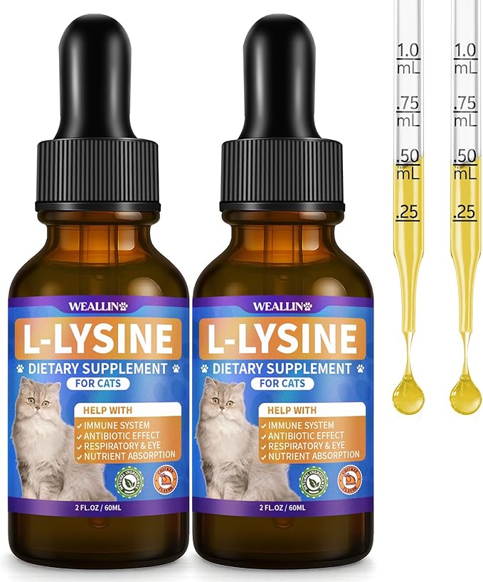 L-lysine Supplement for Cats, Immune Support for Cats, Support for Feline Respiratory, Sneezing, Runny Nose, Eye Function, Helps Strengthen Natural Defenses, Chicken Flavor, 120 ml/4 Fl Oz