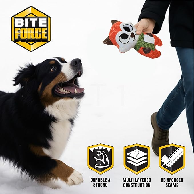 Bite Force -Durable & Strong Dog Toy Fox with Squeaker, Kevlar-Reinforced for Aggressive Chewers for Small Medium Large Dogs - Orange.