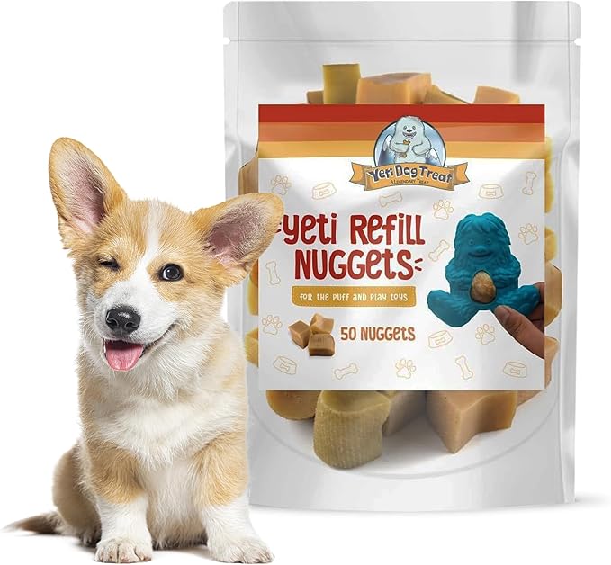 Yeti Refill Nuggets for Puff and Play Dog Toys - Natural Himalayan Yak Cheese Treats, Promotes Dental Health, Suitable for All Dogs, Ideal for Interactive Chew Toys and Dispensers, 50 Pieces, 24 Oz