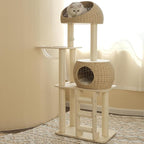 Rattan Cat Tree for Indoor Cats,Tall Cat Tree Tower with Cat Scratching Post,Wood Cat Tower for Indoor Cats,57.5 Inch Tall