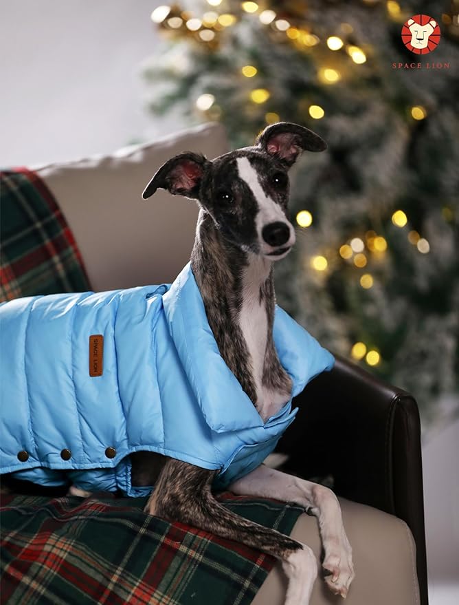 SPACE LION Puffer Jacket, Down Winter Coat, Waterproof, Windproof, Lightweight Jacket, Adjustable Fit for Medium Dogs(Blue,L)