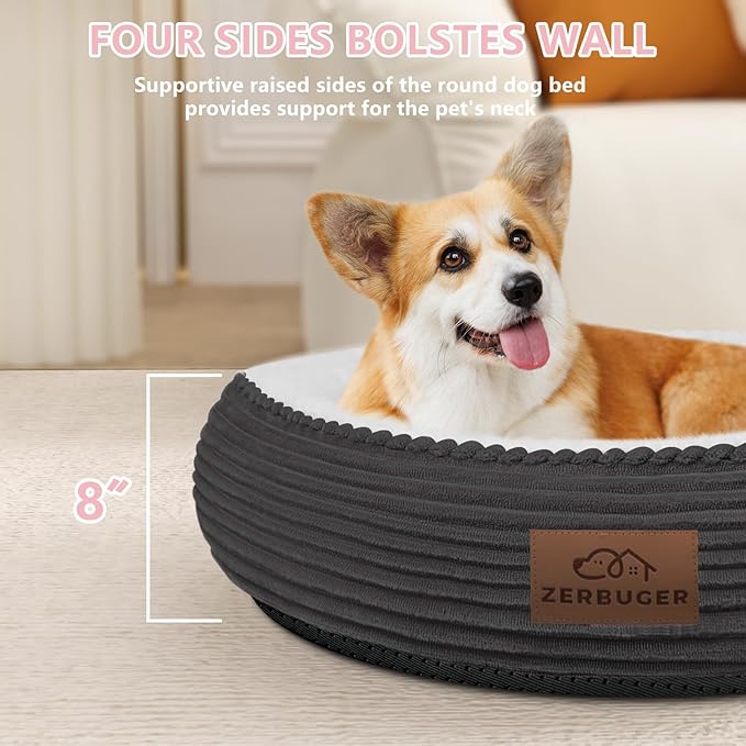 30in Dog Bed Sofa for Small/Medium/Large Dogs, Machine Washable Supportive Foam Pet Couch with Washable Removable Mat and Non-Slip Bottom, Pet Cuddler for Indoor/Outdoor/Car/Cage, Dark Grey