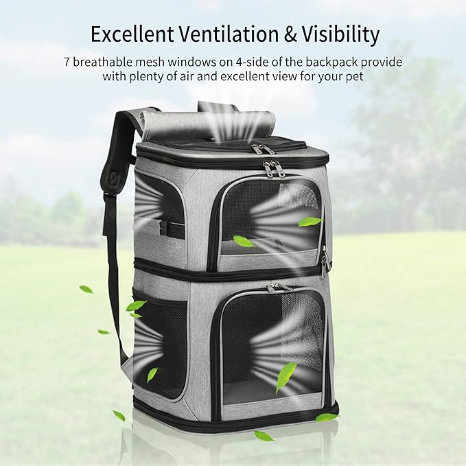 Double Cat Carrier, Cat Backpack Carrier for 2 Cats, Multi Dog Backpack, Two Cat Carrier with 7 Ventilation Windows, Built-in Frame and Support Plate, Safety Straps, Collapsible, Perfect for Travel