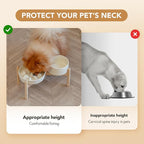 Ceramic Raised Slow Feeder Dog Bowl Set, Elevated 6.1inch Bowl and 7.3inch Slow Pet Food Dish with Wooden Stand for Small and Medium Dog (2 x Beige+ Stand)