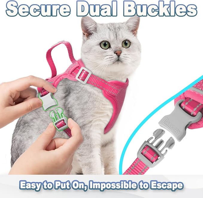Cat Harness and Leash Set Escape Proof for Kitten Walking, Soft Adjustable Top Handle Vest Harnesses for Cats, Easy Control Breathable Reflective Small Medium Large, Pink, S
