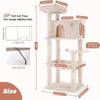 54” Cat Tree with Big Hammock 21x17” Adult Cat Tower with Scratching Posts Featuring Large Top Bed, Scratcher Pad, Spacious Condo House and Detectable Ball for Indoor Cats-Large Beige