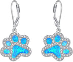Paw Print Earrings Sterling Silver Leverback Dog Paw Earrings Puppy Paw Drop Dangle Earring for Women Girls